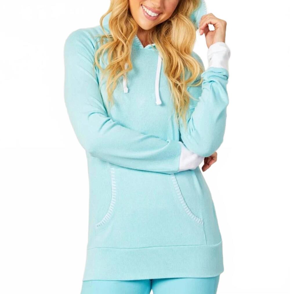 NEW FRENCH KYSS contrast stitch hoodie in turquoise